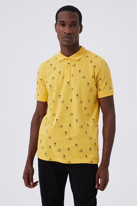 Palm Erkek %100 Pamuk Pike Polo Yaka T-Shirt Sarı