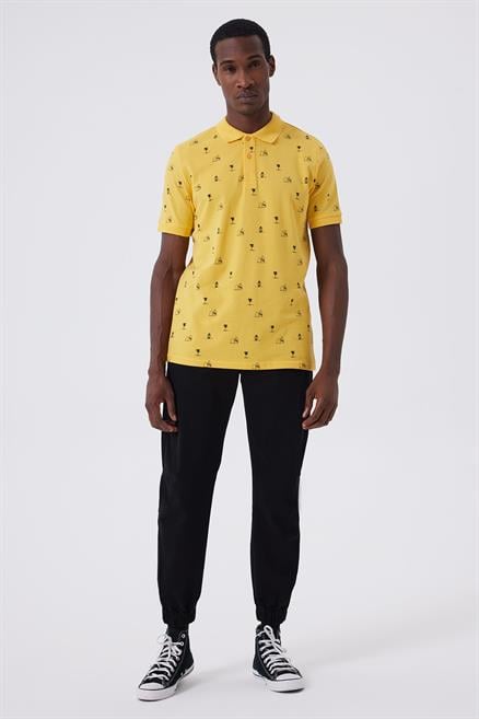 Palm Erkek %100 Pamuk Pike Polo Yaka T-Shirt Sarı