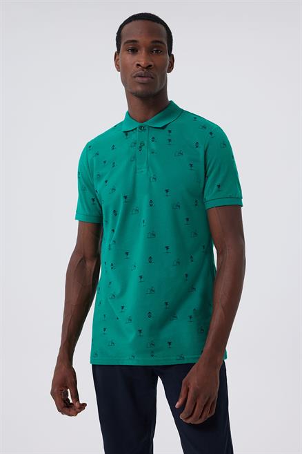 Palm Erkek %100 Pamuk Pike Polo Yaka T-Shirt Yeşil