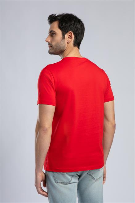 Patrico Erkek %100 Pamuk O Yaka T-Shirt Kırmızı
