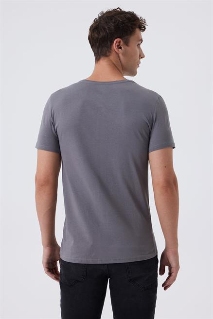 Pers Erkek %100 Pamuk O Yaka T-Shirt Gri
