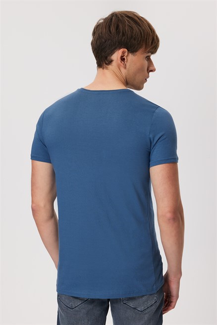 Pers Erkek %100 Pamuk O Yaka T-Shirt İndigo