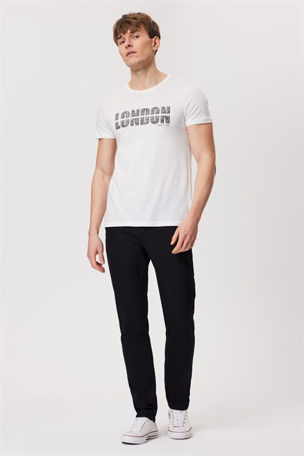 Pers Erkek %100 Pamuk O Yaka T-Shirt Off White