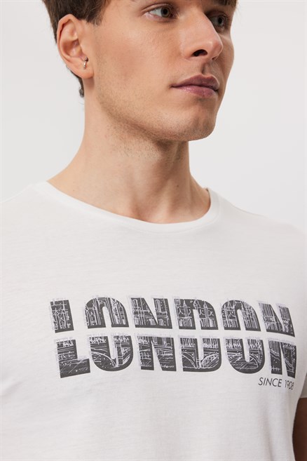 Pers Erkek %100 Pamuk O Yaka T-Shirt Off White
