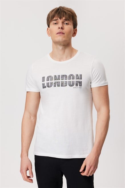Pers Erkek %100 Pamuk O Yaka T-Shirt Off White