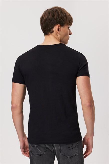 Pers Erkek %100 Pamuk O Yaka T-Shirt Siyah