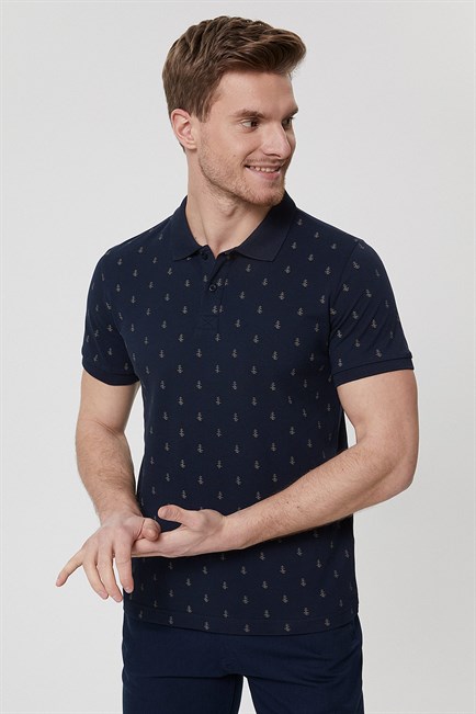 Pine Erkek %100 Pamuk Polo Yaka T-Shirt Lacivert