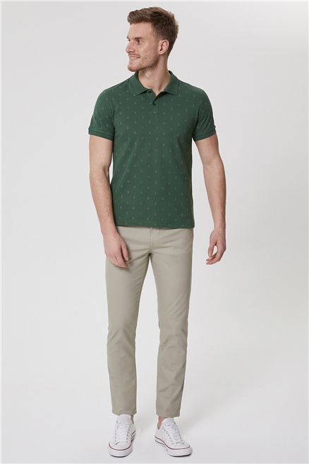 Pine Erkek %100 Pamuk Polo Yaka T-Shirt Koyu Yeşil