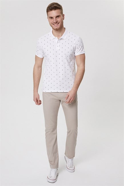Pine Erkek %100 Pamuk Polo Yaka T-Shirt Beyaz