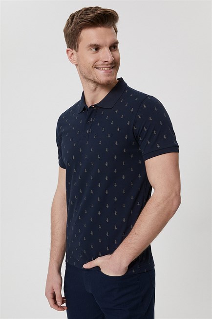 Pine Erkek %100 Pamuk Polo Yaka T-Shirt Lacivert