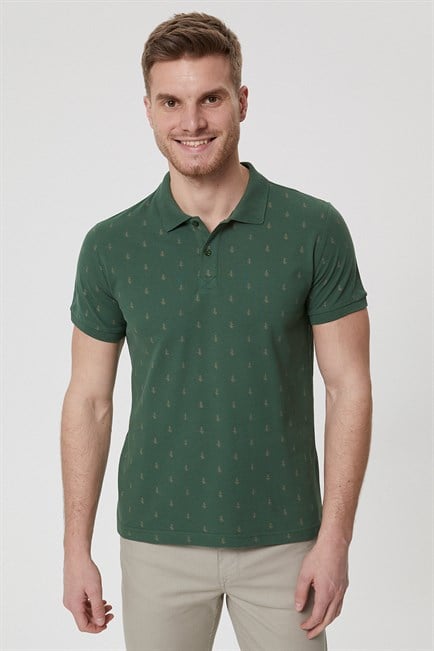 Pine Erkek %100 Pamuk Polo Yaka T-Shirt Koyu Yeşil
