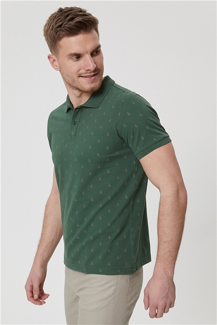 Pine Erkek %100 Pamuk Polo Yaka T-Shirt Koyu Yeşil