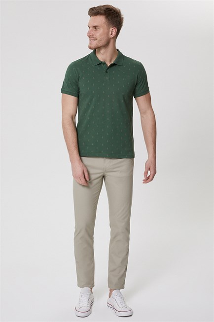 Pine Erkek %100 Pamuk Polo Yaka T-Shirt Koyu Yeşil