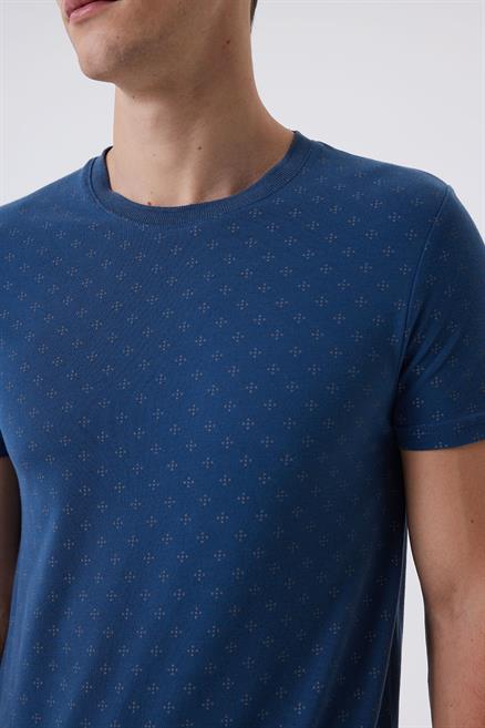 Polite 1 Erkek %100 Pamuk Bisiklet Yaka T-Shirt İndigo
