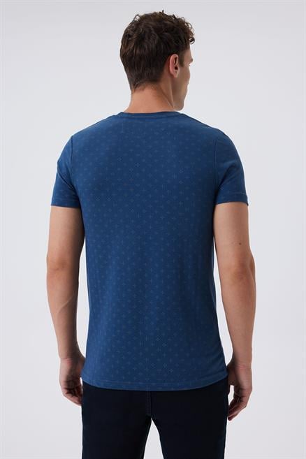 Polite 1 Erkek %100 Pamuk Bisiklet Yaka T-Shirt İndigo