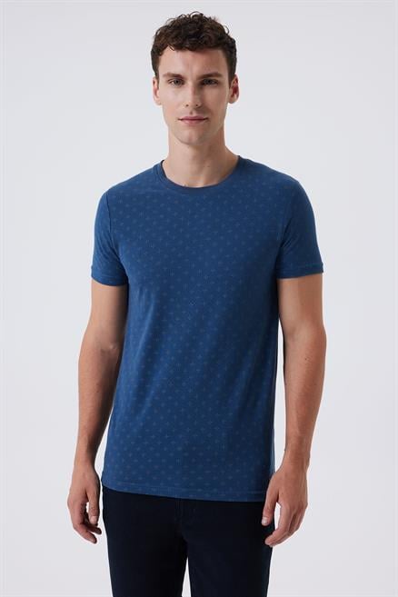 Polite 1 Erkek %100 Pamuk Bisiklet Yaka T-Shirt İndigo