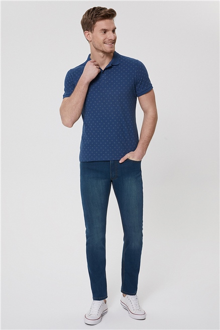 Polite Erkek %100 Pamuk Polo Yaka T-Shirt İndigo