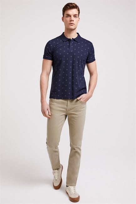 Pool Erkek %100 Pamuk Baskılı Polo Yaka T-Shirt Lacivert