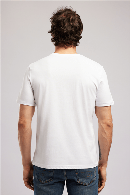 PREMIUM Erkek Regular Fit Baskılı Bisiklet Yaka T-Shirt Beyaz