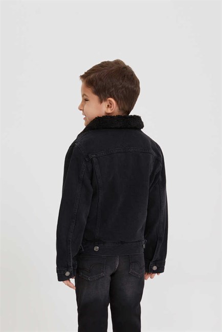 Puebla 10 Erkek Çocuk %100 Pamuk Jean Kürklü Ceket Denim