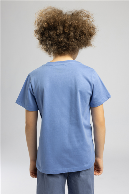 Racıng Erkek Çocuk Baskılı Bisiklet Yaka T-Shirt Mavi