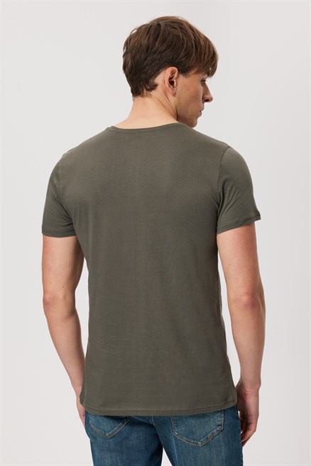 Rani Erkek %100 Pamuk O Yaka T-Shirt Haki