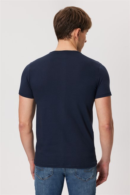 Rani Erkek %100 Pamuk O Yaka T-Shirt Koyu Lacivert