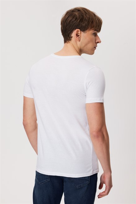 Raquel Erkek %100 Pamuk O Yaka T-Shirt Beyaz