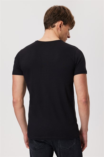 Raquel Erkek %100 Pamuk O Yaka T-Shirt Siyah