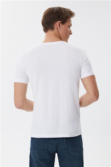 Real Erkek %100 Pamuk Bisiklet Yaka T-Shirt Beyaz