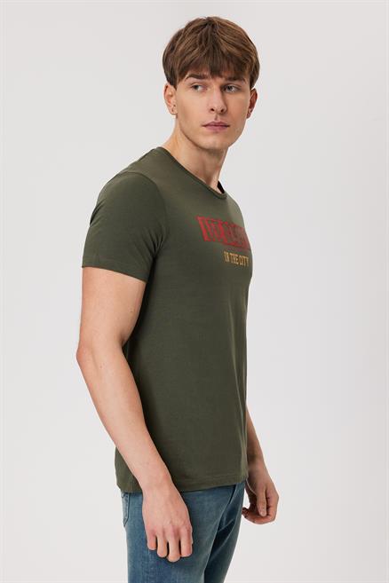 Real Erkek %100 Pamuk O Yaka T-Shirt Haki