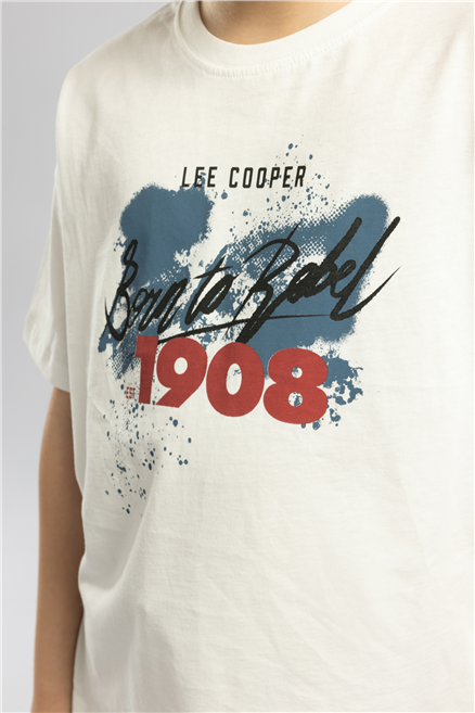 Rebel Erkek Çocuk Baskılı Bisiklet Yaka T-Shirt Beyaz