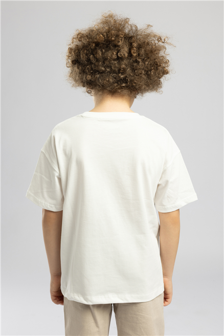 Rebel Erkek Çocuk Baskılı Bisiklet Yaka T-Shirt Beyaz