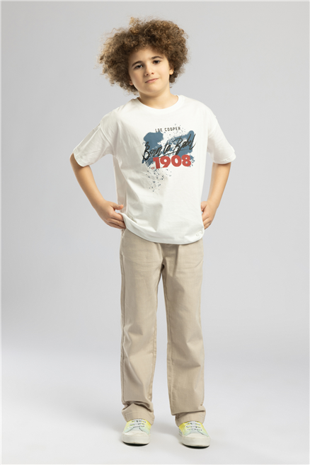 Rebel Erkek Çocuk Baskılı Bisiklet Yaka T-Shirt Beyaz