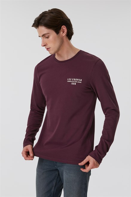 Renzo Erkek %100 Pamuk O Yaka Uzun Kol T-Shirt Bordo