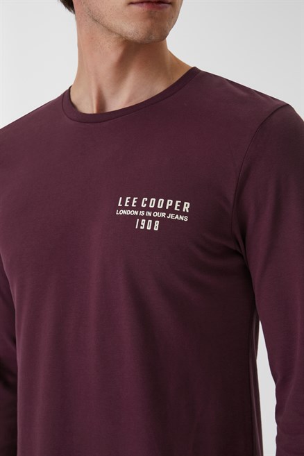 Renzo Erkek %100 Pamuk O Yaka Uzun Kol T-Shirt Bordo