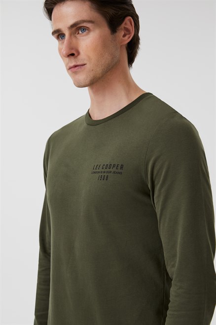 Renzo Erkek %100 Pamuk O Yaka Uzun Kol T-Shirt Haki