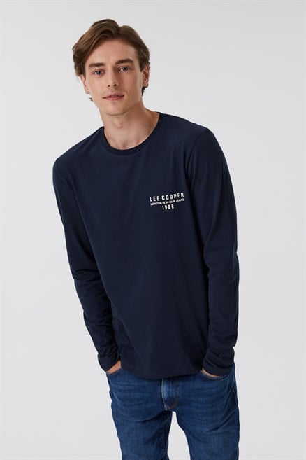 Renzo Erkek %100 Pamuk O Yaka Uzun Kol T-Shirt Lacivert