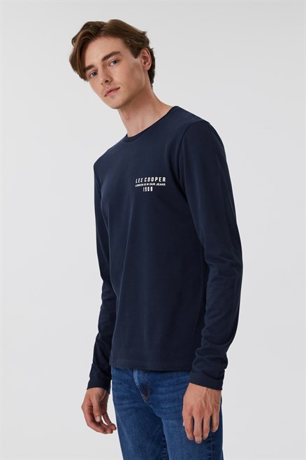 Renzo Erkek %100 Pamuk O Yaka Uzun Kol T-Shirt Lacivert