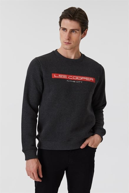 Rex Erkek Bisiklet Yaka Sweatshirt Antrasit Melanj