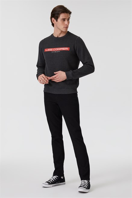 Rex Erkek Bisiklet Yaka Sweatshirt Antrasit Melanj