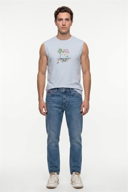 RICKY Erkek High Rise Straight Fit Jean Pantolon Mavi