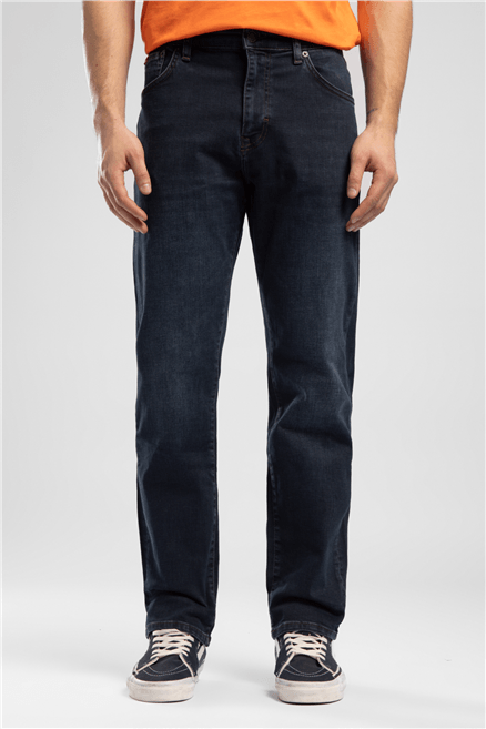Rıcky Erkek High Rise Straight Fit Pamuklu Jean Pantolon Mavi̇-Si̇Yah