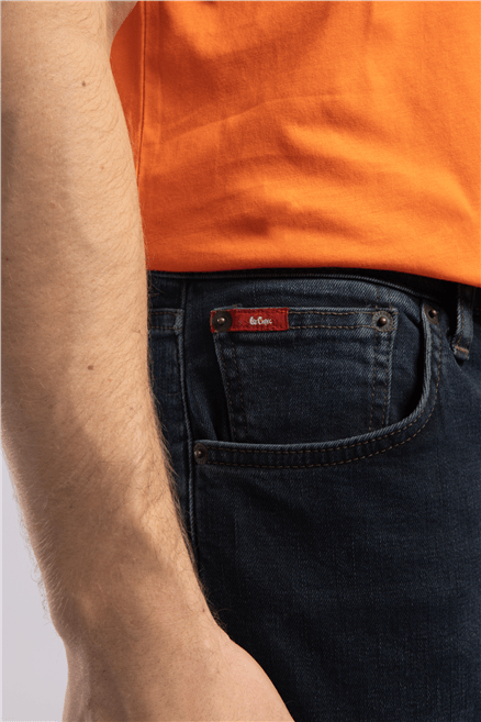 Rıcky Erkek High Rise Straight Fit Pamuklu Jean Pantolon Mavi̇-Si̇Yah