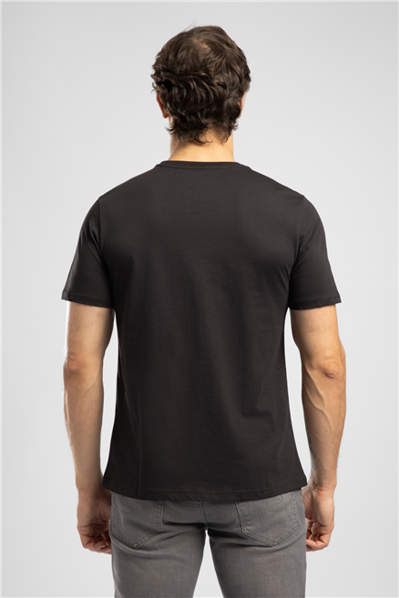 Rıver Erkek Regular Fit %100 Pamuk Baskılı Bisiklet Yaka T-Shirt Siyah