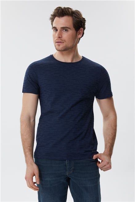 Rogers Erkek %100 Pamuk Bisiklet Yaka T-Shirt Lacivert