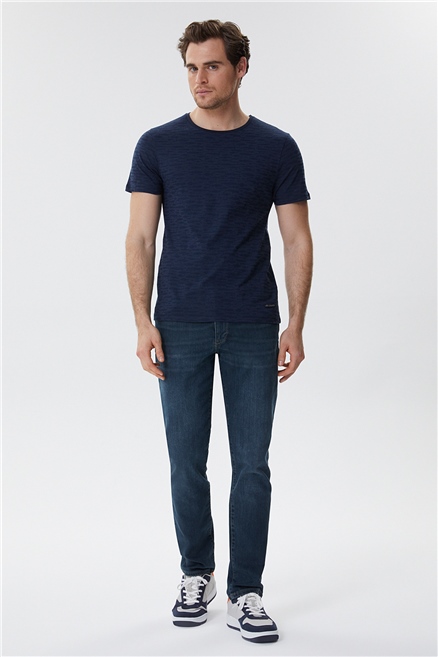 Rogers Erkek %100 Pamuk Bisiklet Yaka T-Shirt Lacivert