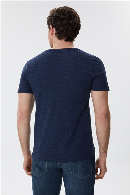 Rogers Erkek %100 Pamuk Bisiklet Yaka T-Shirt Lacivert