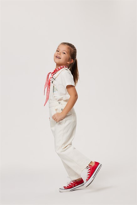 Rompers Kız Çocuk %100 Pamuk Jean Salopet White Jean