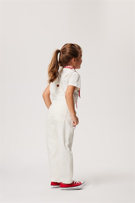 Rompers Kız Çocuk %100 Pamuk Jean Salopet White Jean